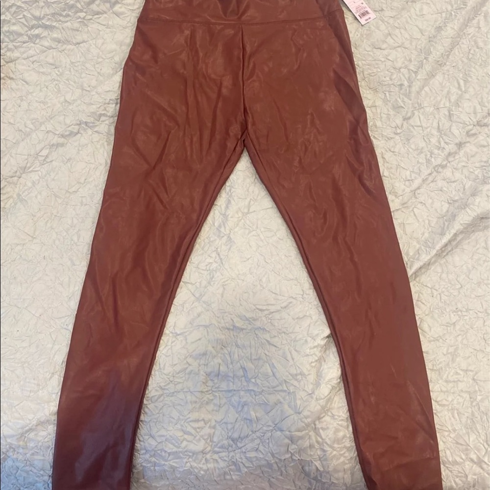 Red faux leather leggings